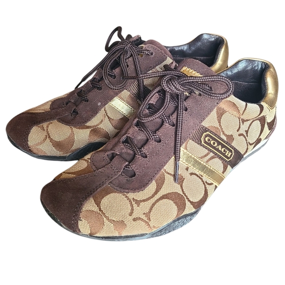 Coach Signature Canvas Sneakers Women’s 8M Brown Gold Katelyn - Picture 3 of 9